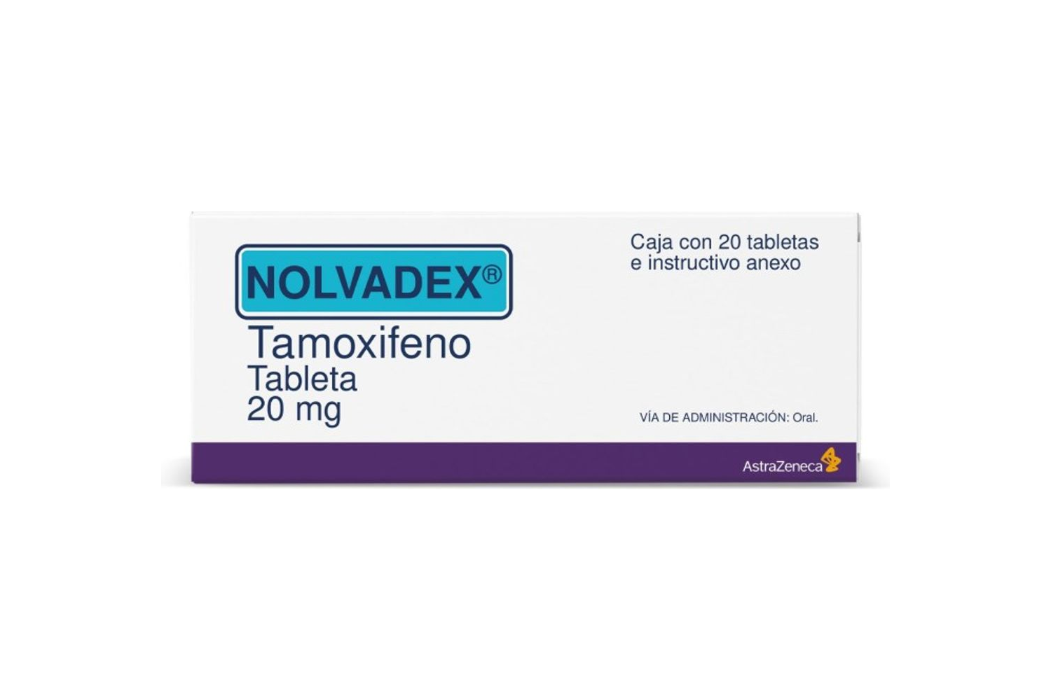 阿斯利康 NOLVADEX 他莫昔芬 20 毫克 20 片包装盒